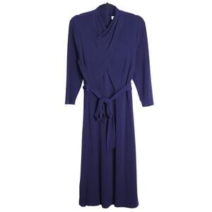 THE FOLD Wrap Belted Midi Dress Navy Blue Long Sleeve Women's 8